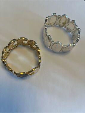 Vintage Gold and Silver Linked Circle Stretch Bracelets - Women Jewelry